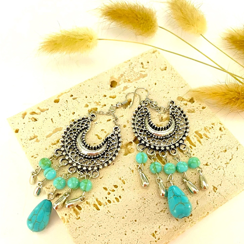 Turquoise Bohemian Dangle Alloy Metal Earrings